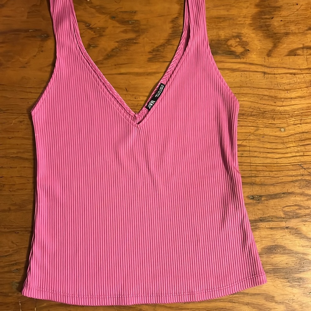 Zara Pink Ribbed Deep V-Neck Tank - Picture 5 of 5